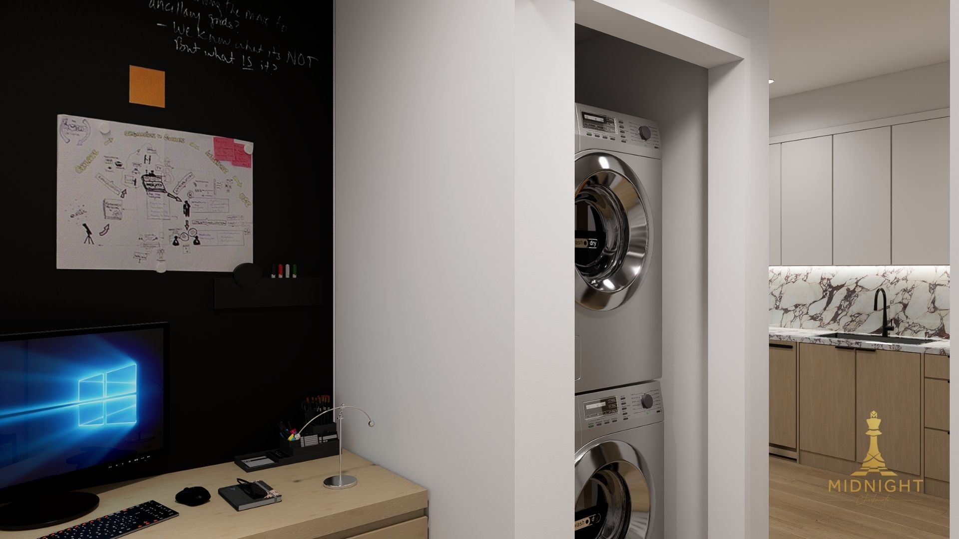 Penthouse Living room and Dining Area Dark Tone